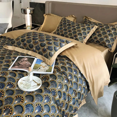 Luxury Patterned European Geometric Bedding Set - 100% Egyptian Cotton with Golden Trim